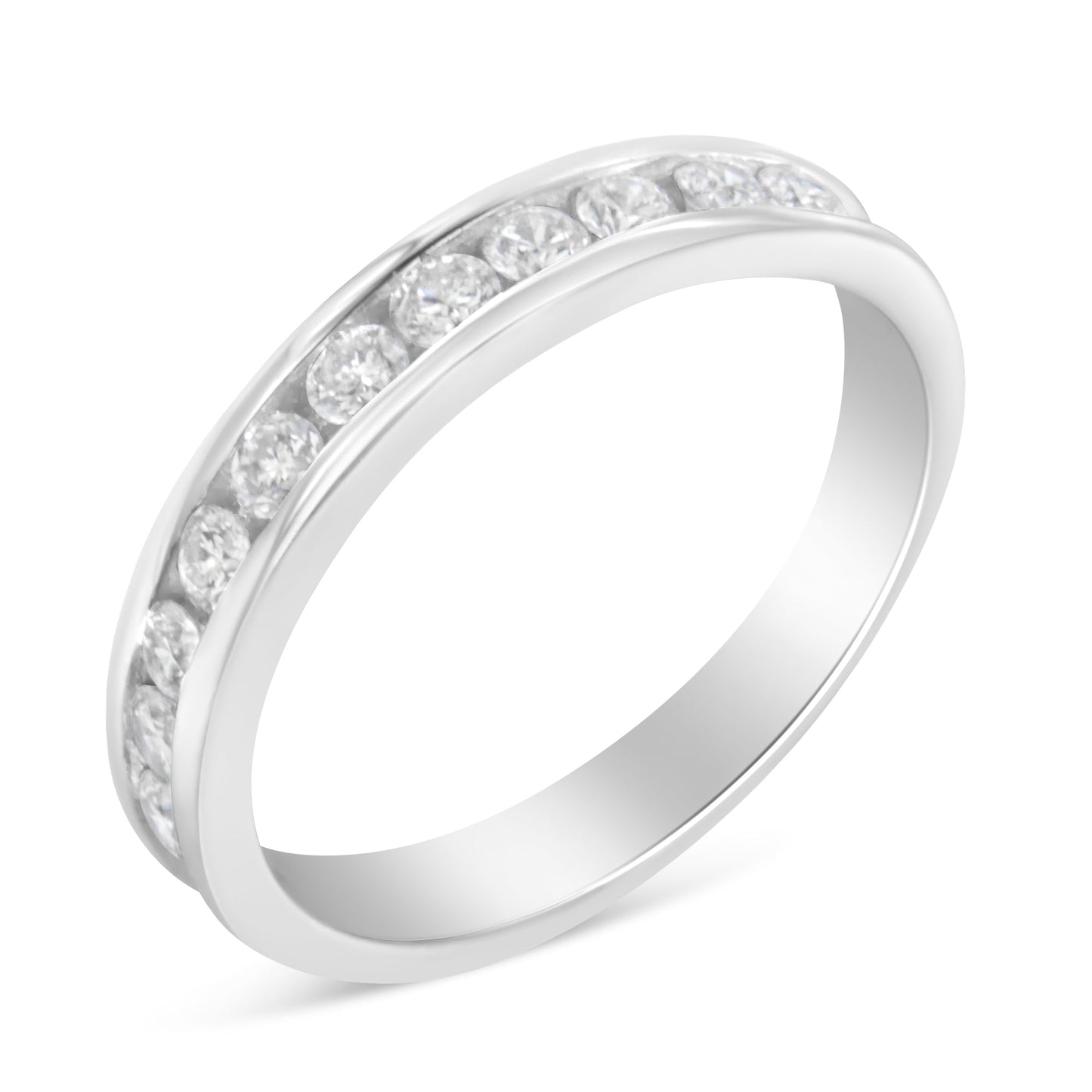 Anillo de boda de diamante redondo certificado IGI de 1/2 Cttw en oro blanco de 18K - Talla 7
