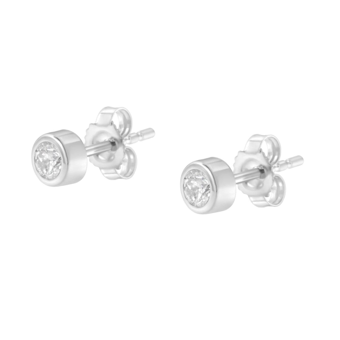 Pendientes de Stud de Diamante en Oro Blanco de 10K con Montura de Bezel