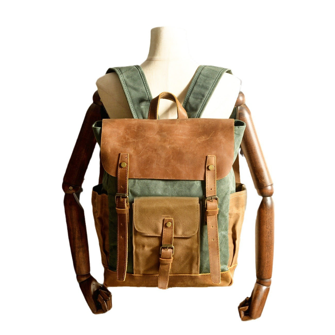 Mochila de Laptop de Cuero Crazy Horse de Lona Premium