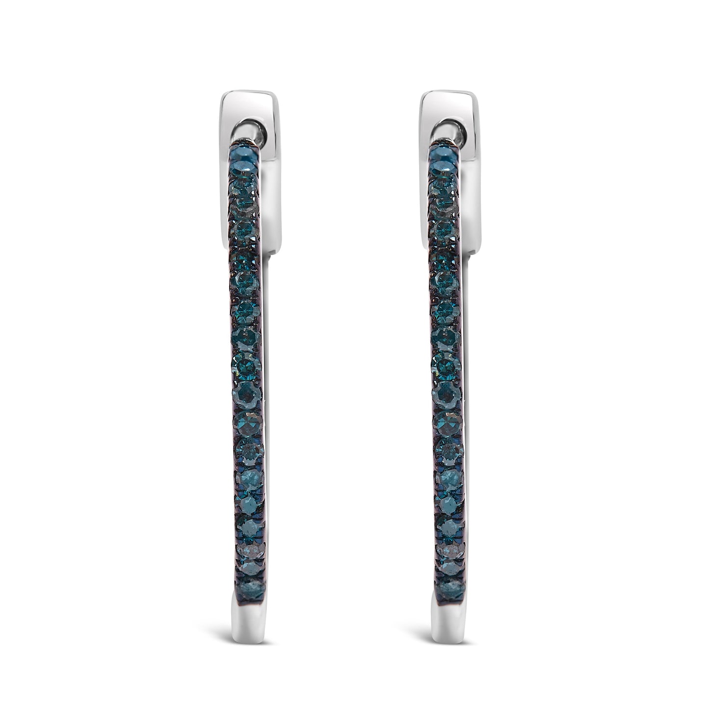 Boucles d'oreilles créoles en diamant traité bleu en argent sterling .925 à l'intérieur et à l'extér