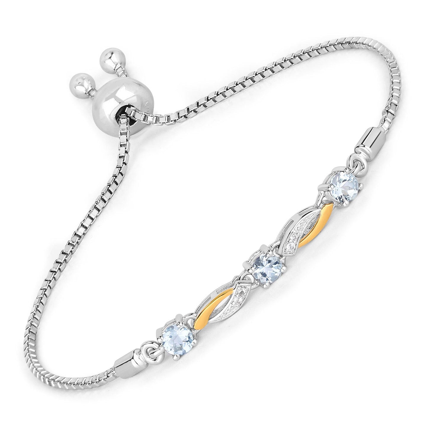 0.74 Carat Genuine Aquamarine & White Sapphire Bracelet