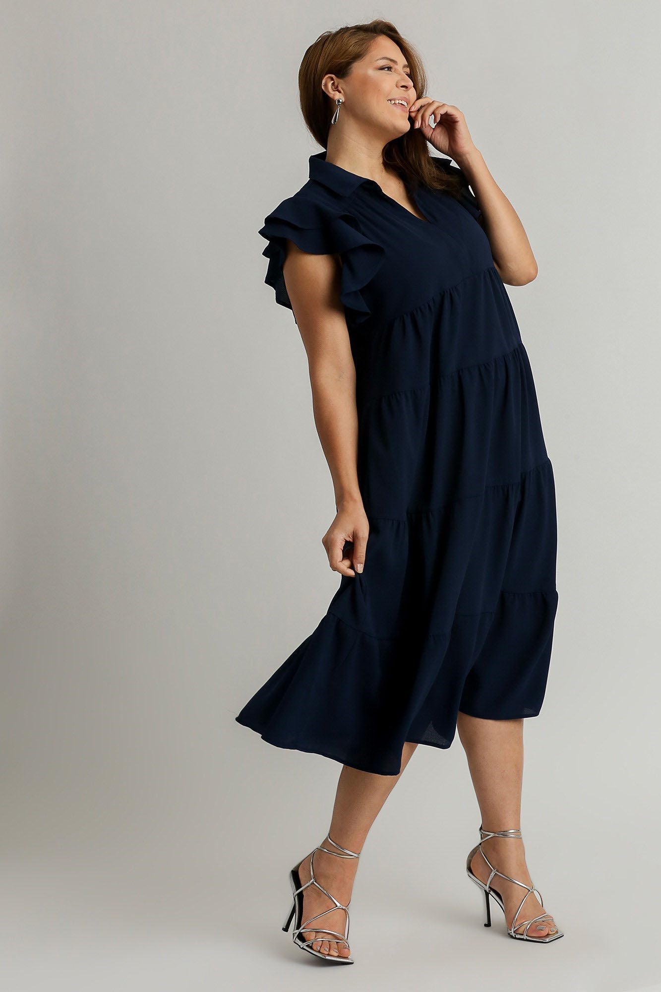 Robe à manches volantées grande taille bleu marine