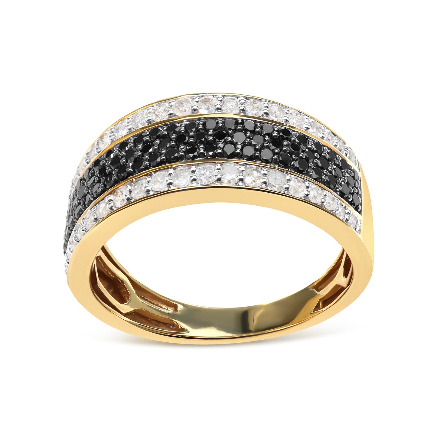 Bague en Argent Sterling Plaqué Or Jaune 14K à Plusieurs Rangées de Diamants - Taille 10