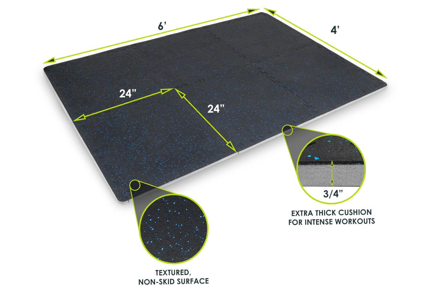 Rubber Top Exercise Puzzle Mat - 0.75in, 24sqft