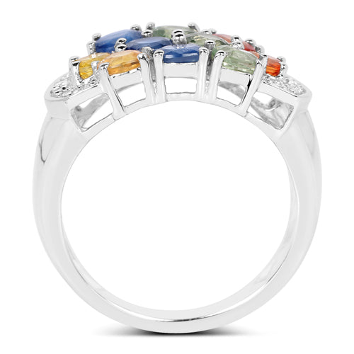 2.05 Carat Multi Sapphire Sterling Silver Engagement Ring