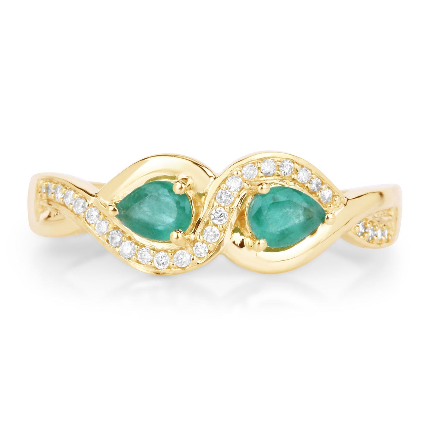 0.35 Carat Zambian Emerald and Diamond 14K Yellow Gold Ring