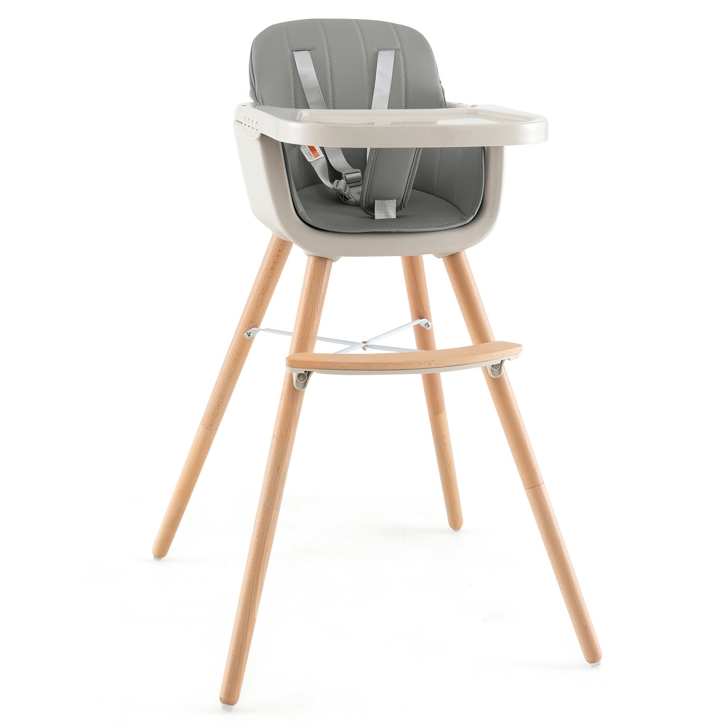 3-in-1 Convertible Wooden High Chair with Gray Cushion