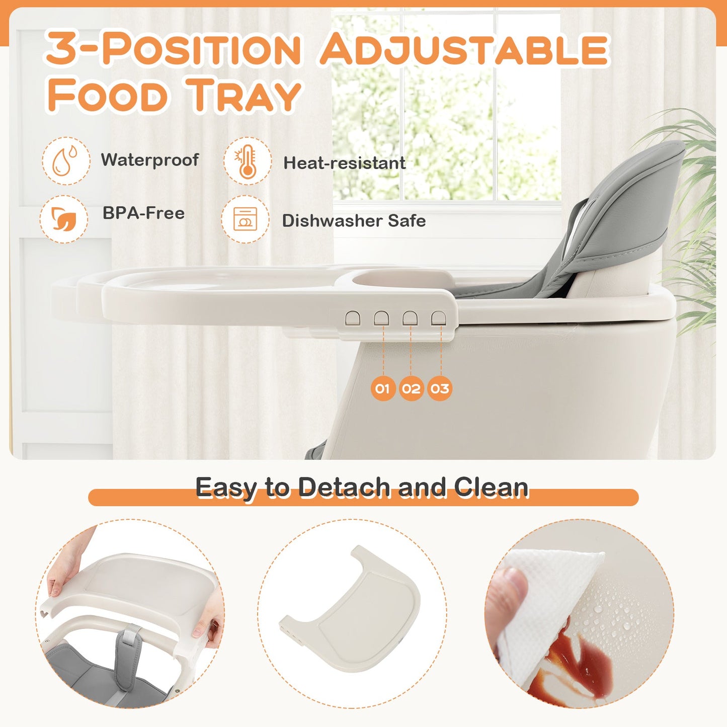 3-in-1 Convertible Wooden High Chair with Gray Cushion