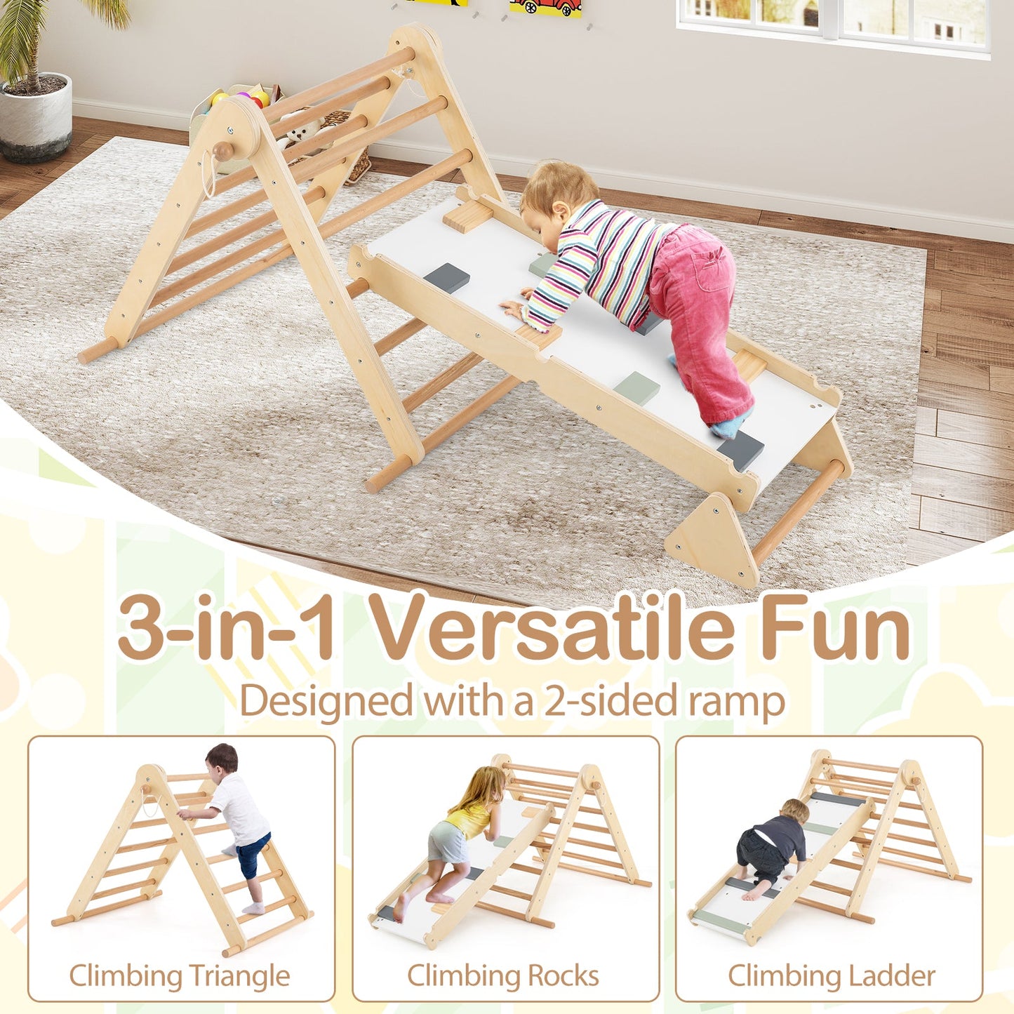 Juego de Escalada Pikler Triángulo 3 en 1 - Juguete Montessori Plegable