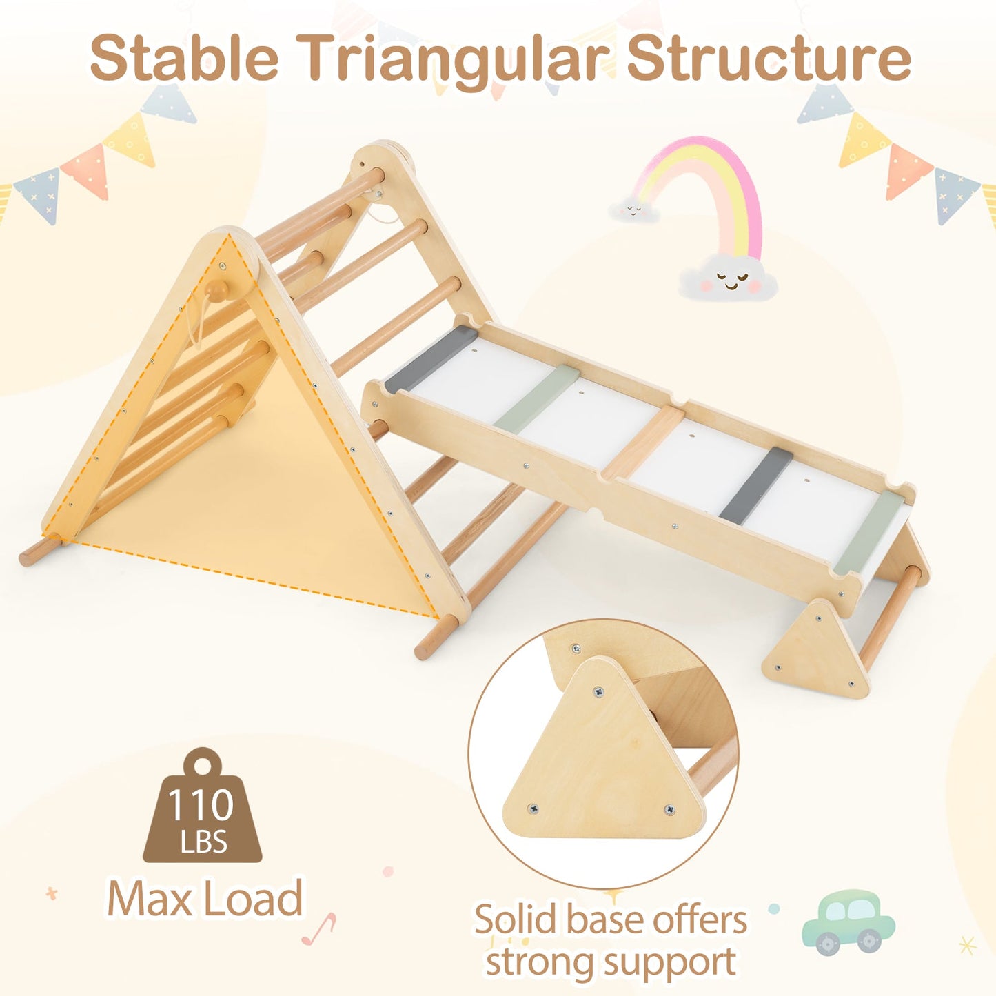 Juego de Escalada Pikler Triángulo 3 en 1 - Juguete Montessori Plegable