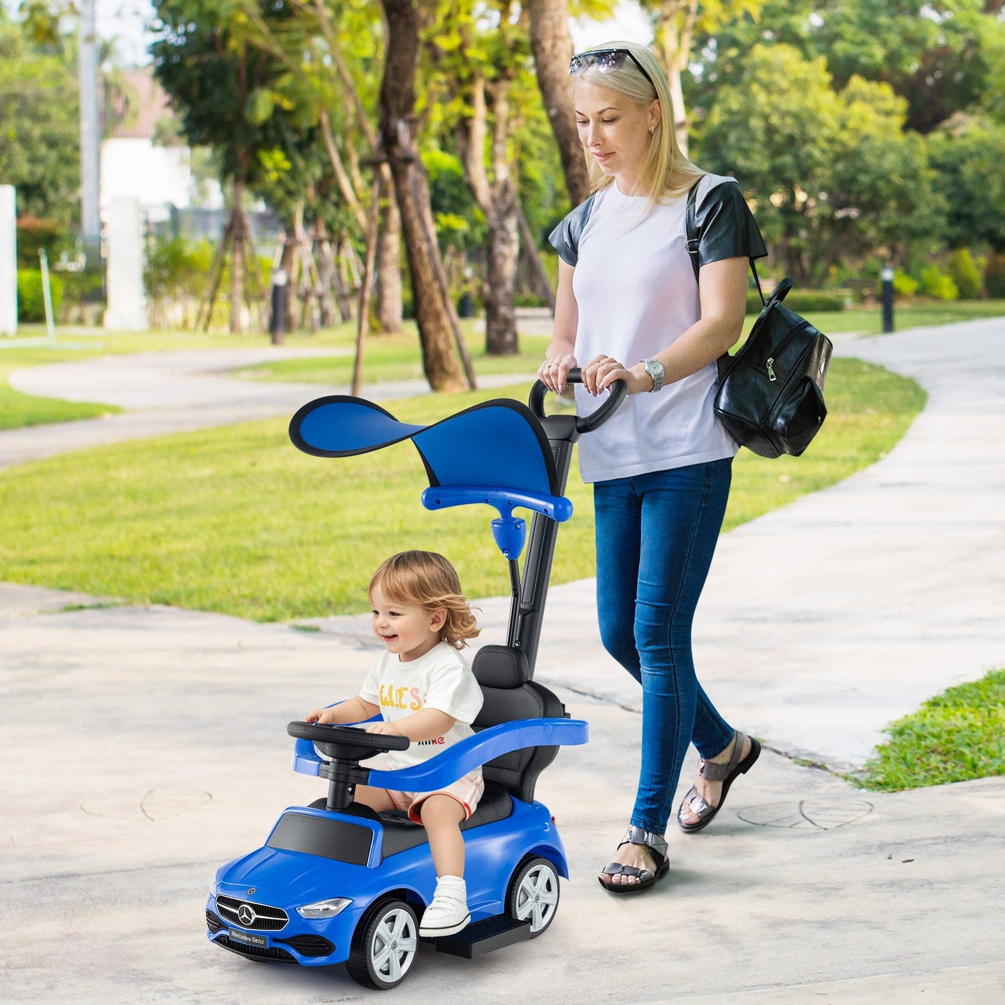 3-in-1 Mercedes-Benz Licensed Push Car - Blue