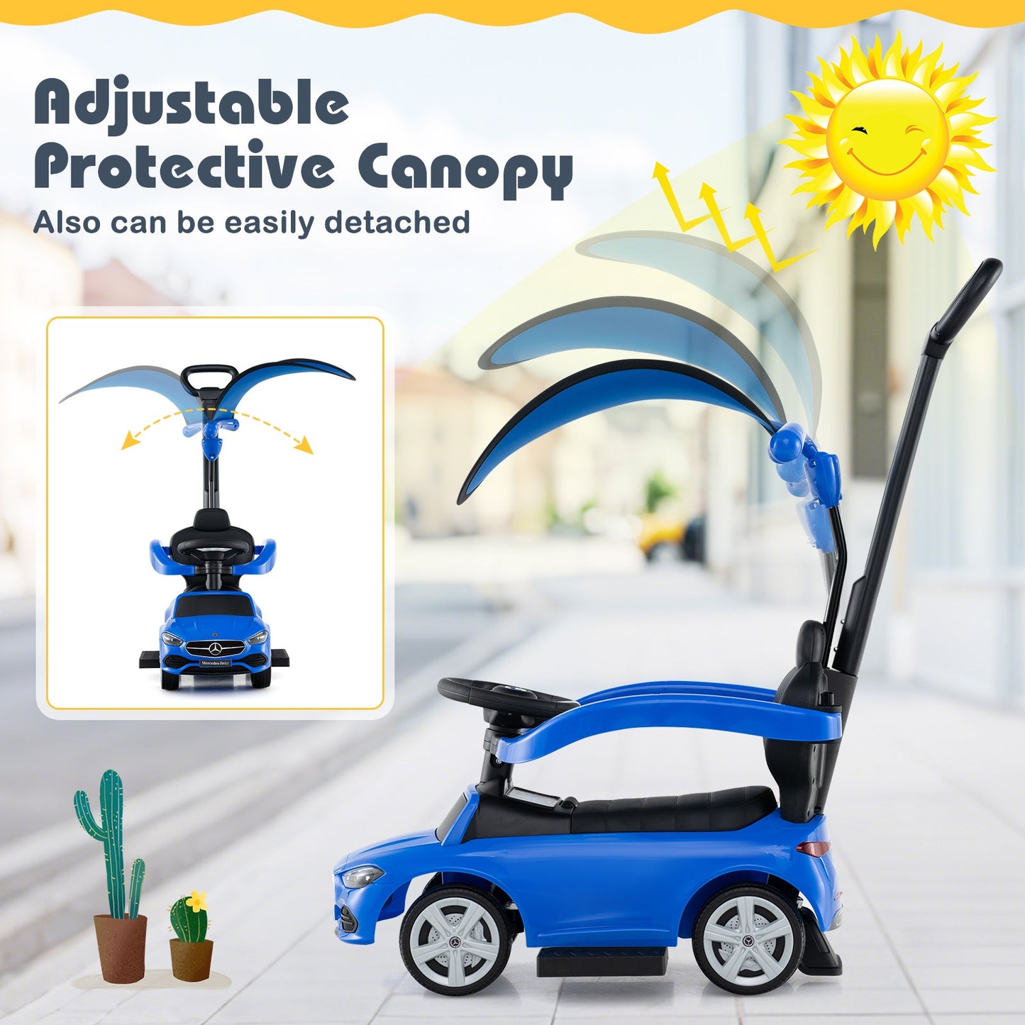 3-in-1 Mercedes-Benz Licensed Push Car - Blue
