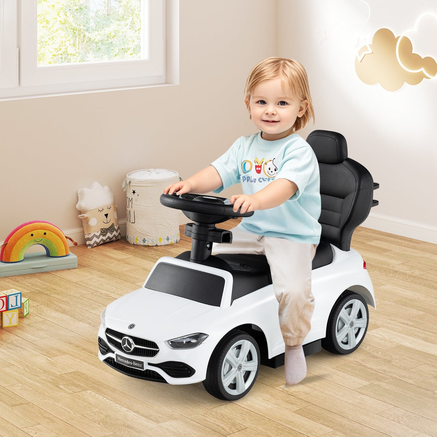 Coche de empuje 3 en 1 con licencia de Mercedes-Benz con toldo - Blanco