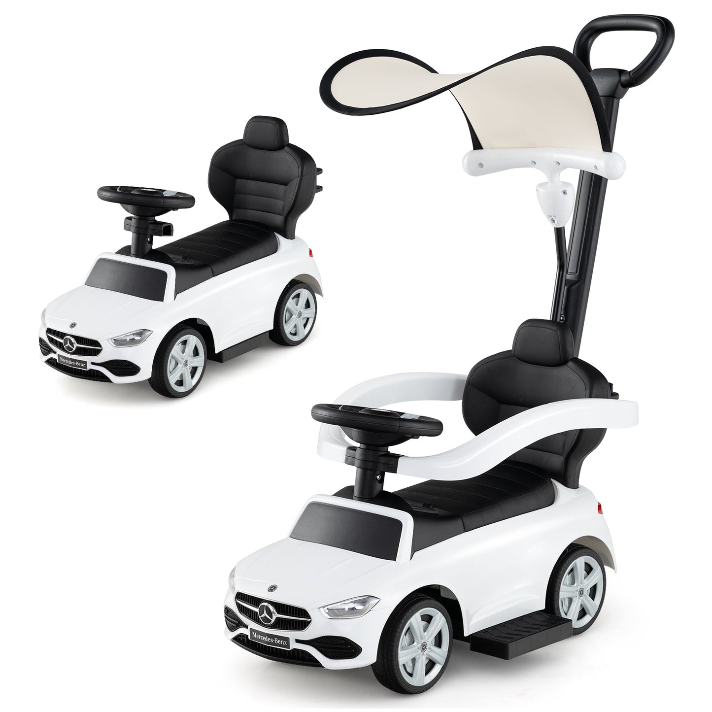 Coche de empuje 3 en 1 con licencia de Mercedes-Benz con toldo - Blanco