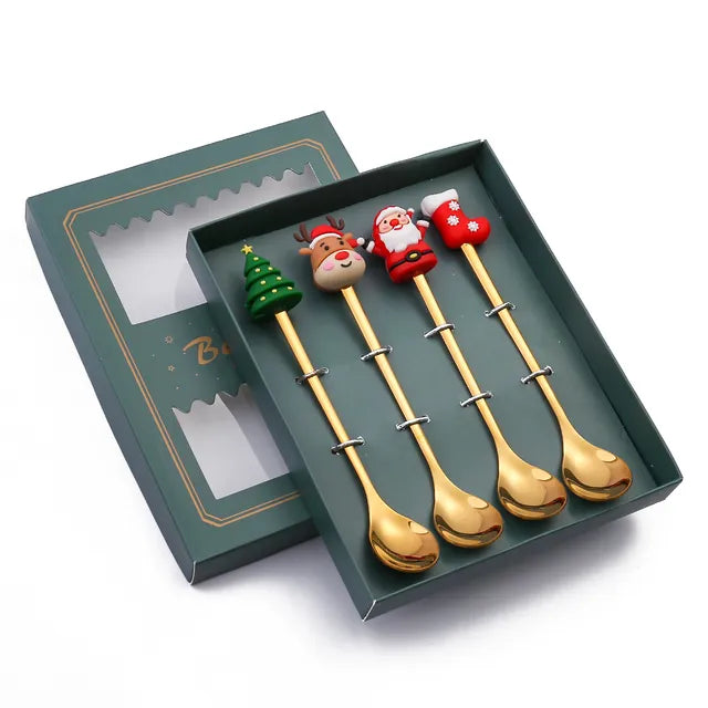 Juego de Cubiertos Navideño Festivo: Cuchara y Tenedor Elegantes