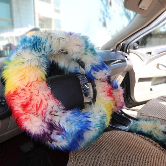 Ensemble de housses de volant en véritable peau de mouton 3PCS