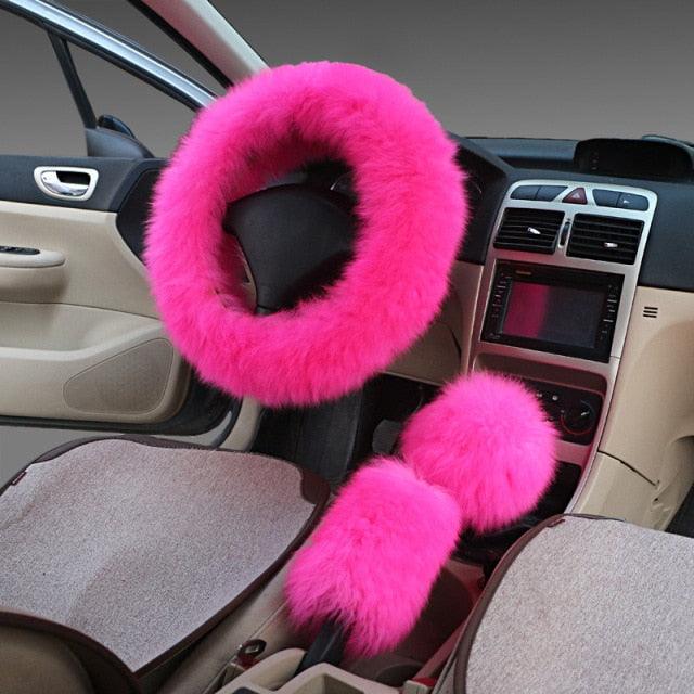 Ensemble de housses de volant en véritable peau de mouton 3PCS
