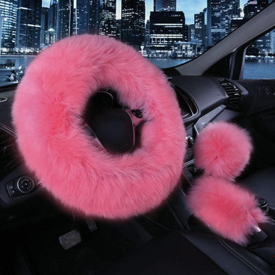 Juego de 3PCS de Funda de Volante de Piel de Oveja Premium