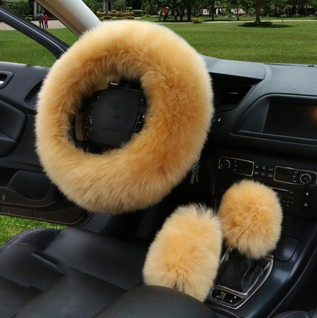 Ensemble de housses de volant en véritable peau de mouton 3PCS
