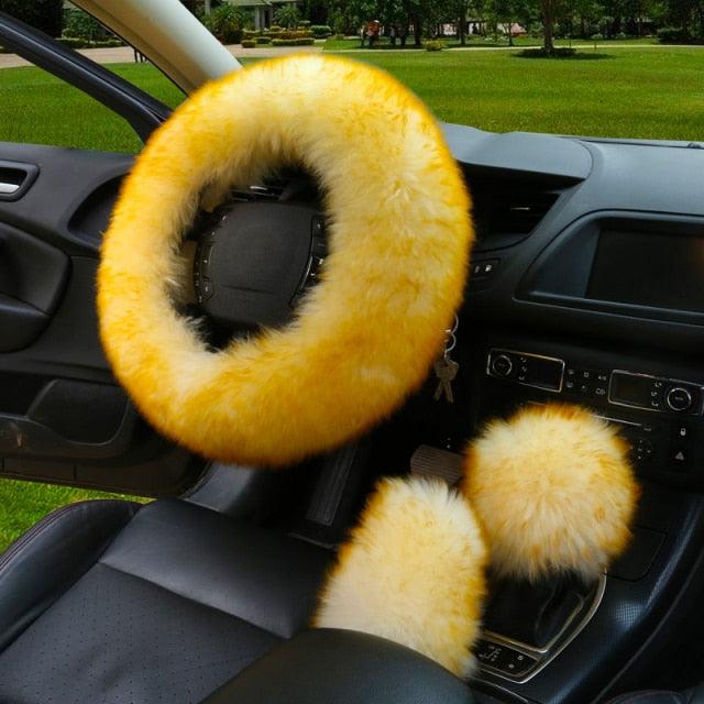 Ensemble de housses de volant en véritable peau de mouton 3PCS