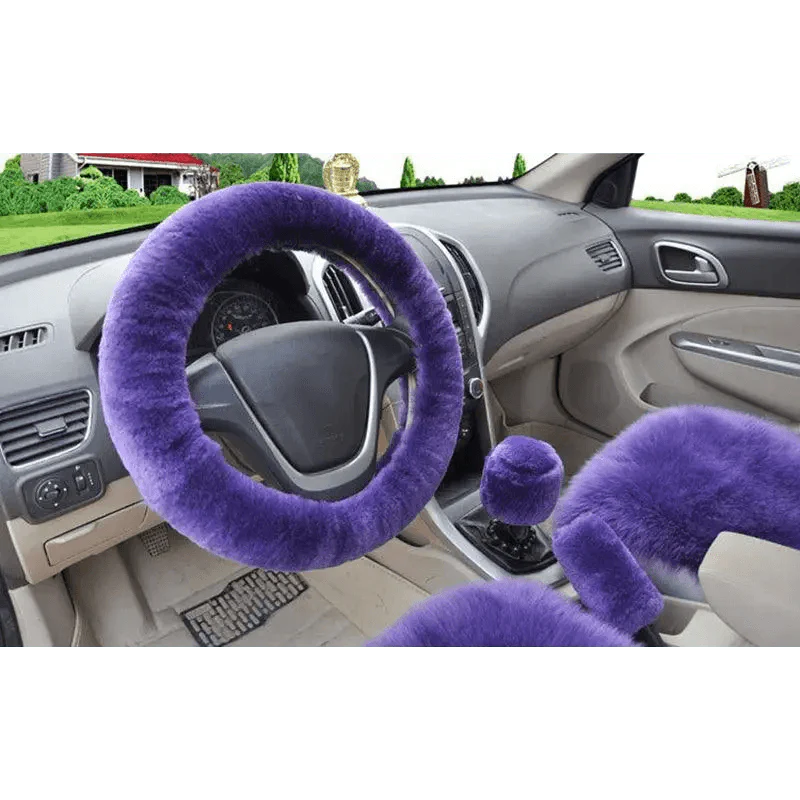 Juego de Cubiertas de Volante de Coche de Lana de Invierno de 3 Piezas