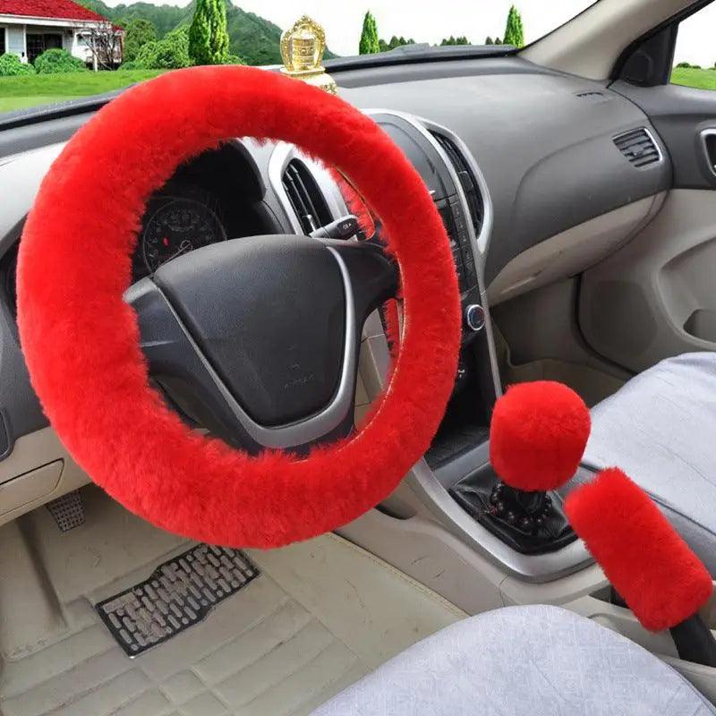 Juego de Cubiertas de Volante de Coche de Lana de Invierno de 3 Piezas