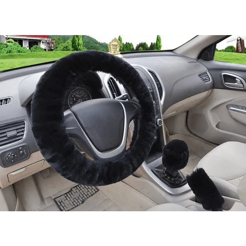 Juego de Cubiertas de Volante de Coche de Lana de Invierno de 3 Piezas