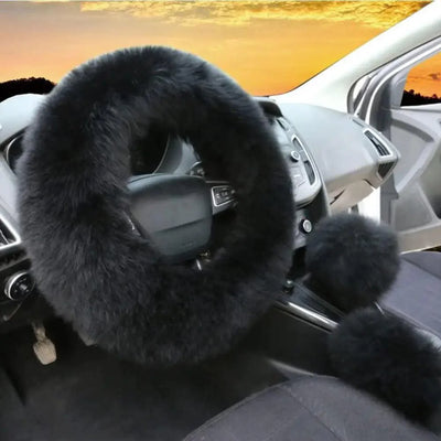 Juego de Cubiertas de Volante de Coche de Lana de Invierno de 3 Piezas