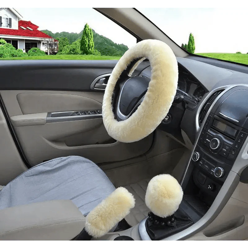 Juego de Cubiertas de Volante de Coche de Lana de Invierno de 3 Piezas