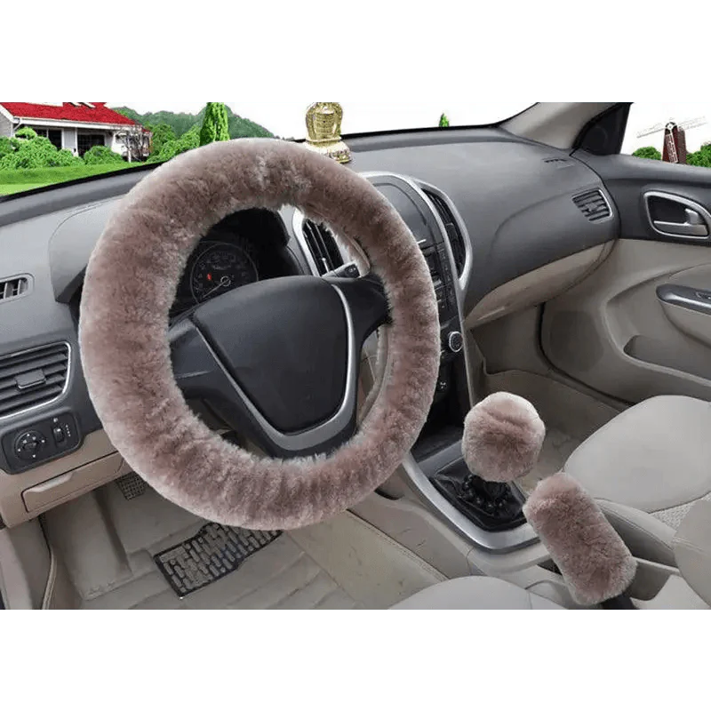 Juego de Cubiertas de Volante de Coche de Lana de Invierno de 3 Piezas