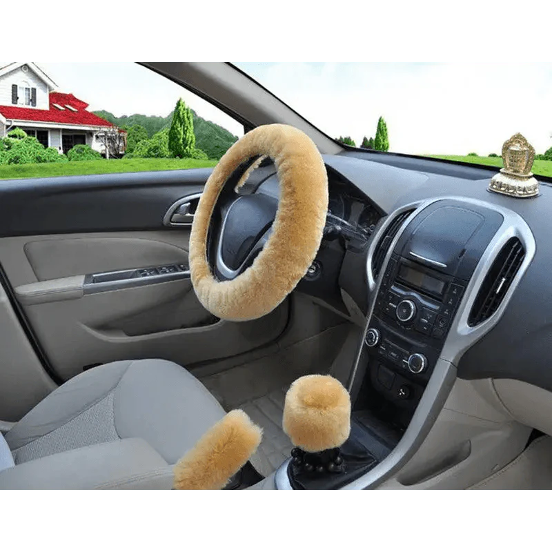 Juego de Cubiertas de Volante de Coche de Lana de Invierno de 3 Piezas