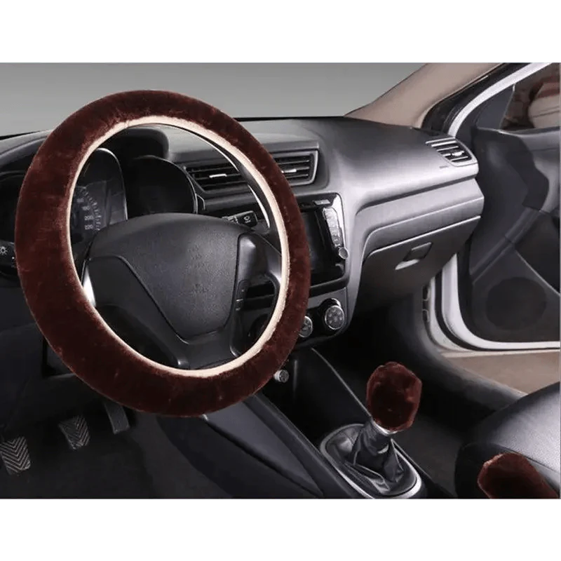 Juego de Cubiertas de Volante de Coche de Lana de Invierno de 3 Piezas