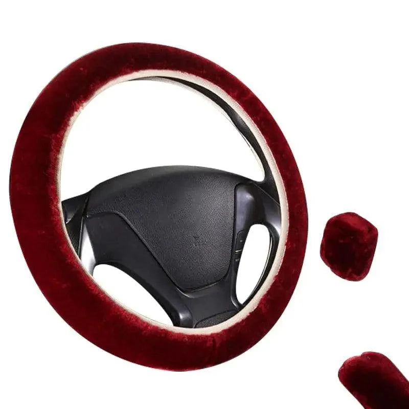 Juego de Cubiertas de Volante de Coche de Lana de Invierno de 3 Piezas