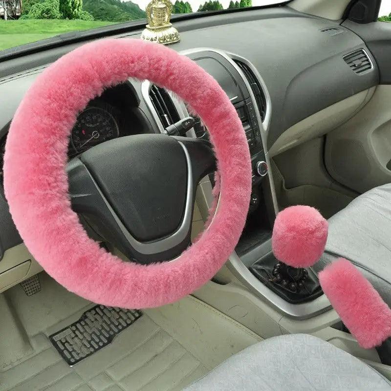 Juego de Cubiertas de Volante de Coche de Lana de Invierno de 3 Piezas