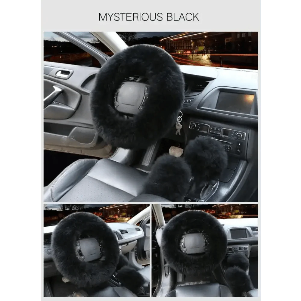 Juego de Cubiertas de Volante de Coche de Lana de Invierno de 3 Piezas