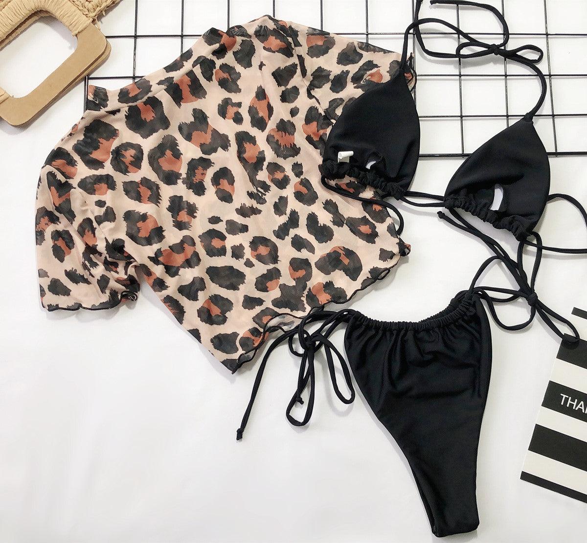 3-Piece Women's Leopard Print Bikini Set