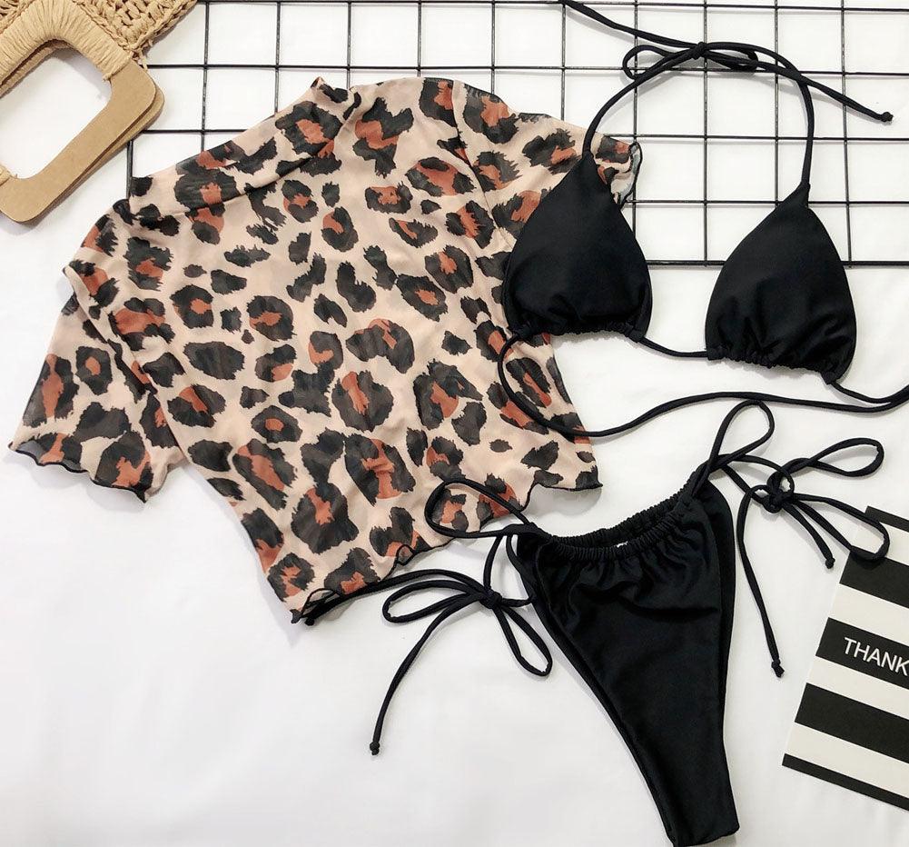 3-Piece Women's Leopard Print Bikini Set