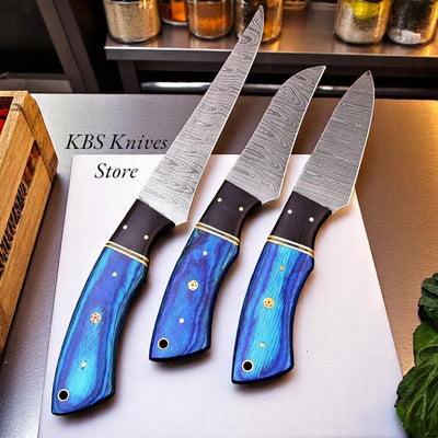 Exquisite 3-Piece Japanese Damascus Knife Set with Premium Pakka Wood & G10 Handles – Artisan Crafted by KBS Knives - Korvel