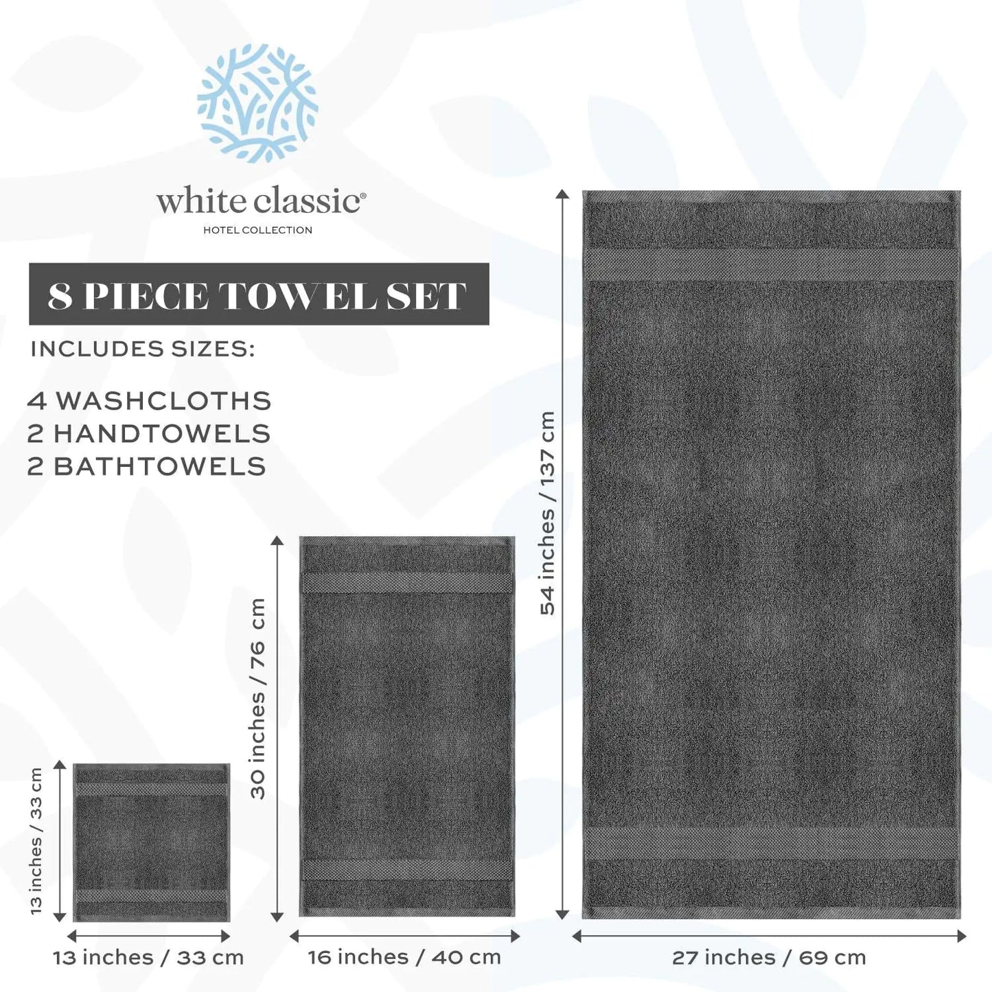 Juego de Toallas de Baño de Lujo en Gris Oscuro - 8 Piezas de Algodón Peinado 700GSM