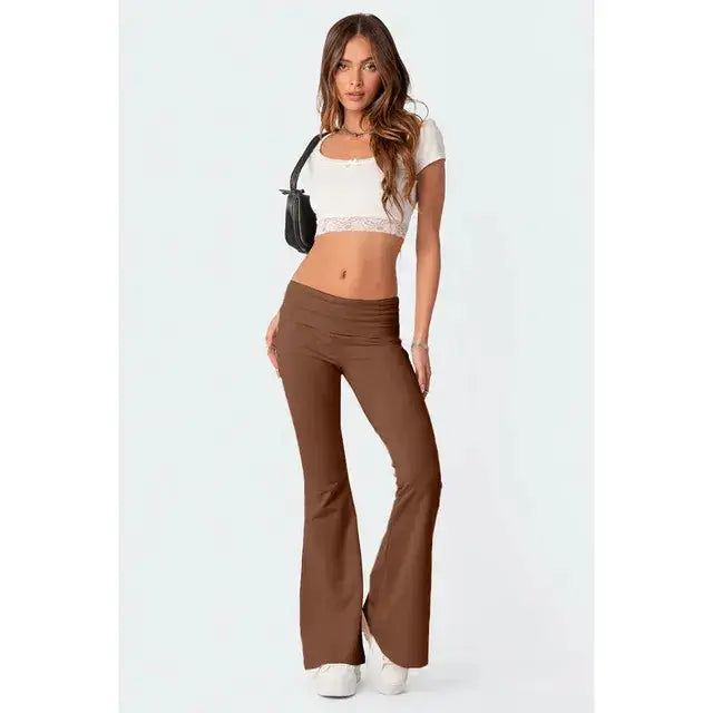 Pantalones de campana de talle bajo sólidos para mujer