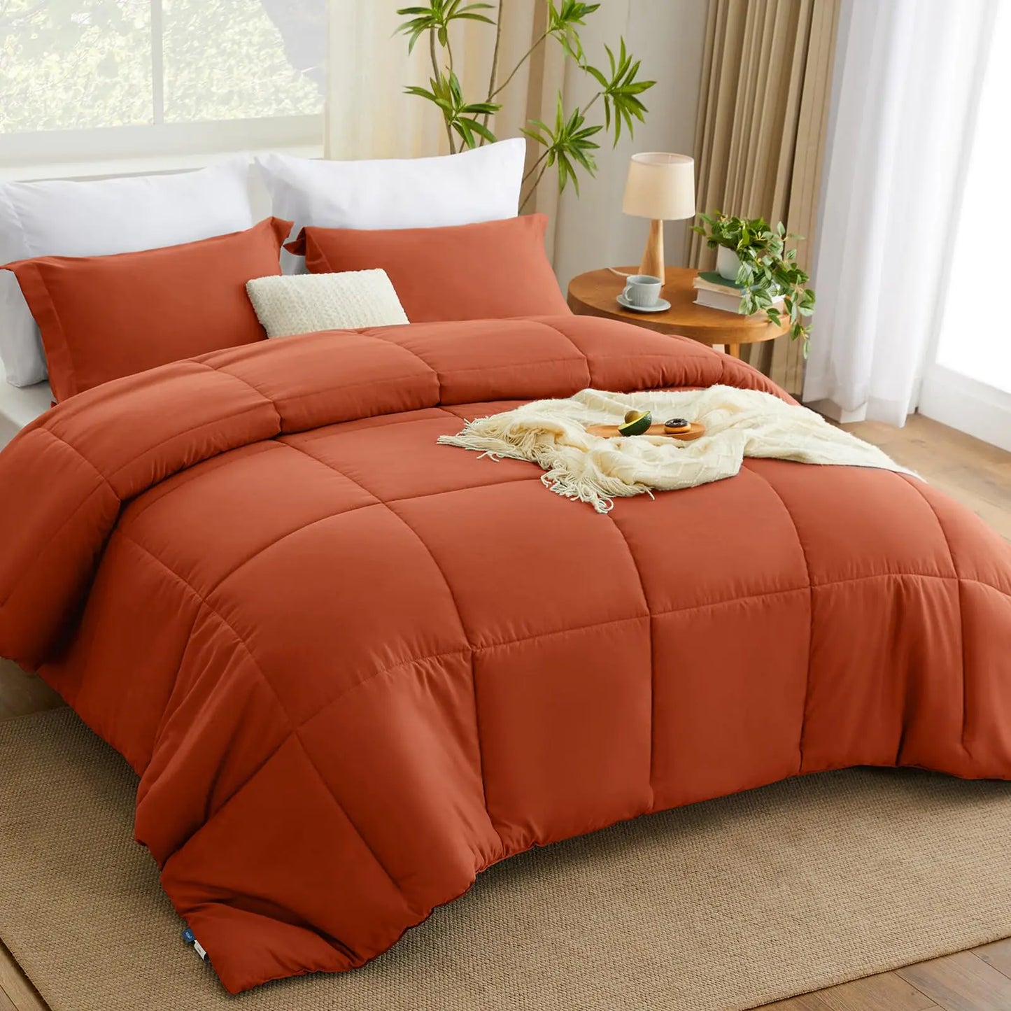 CozyLux King Size Comforter Set - Terracotta 3-Piece Bedding