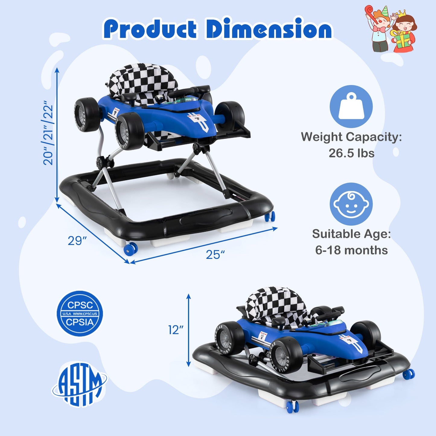 Centro de Actividades para Bebés con Andador Ajustable 4 en 1 - Azul