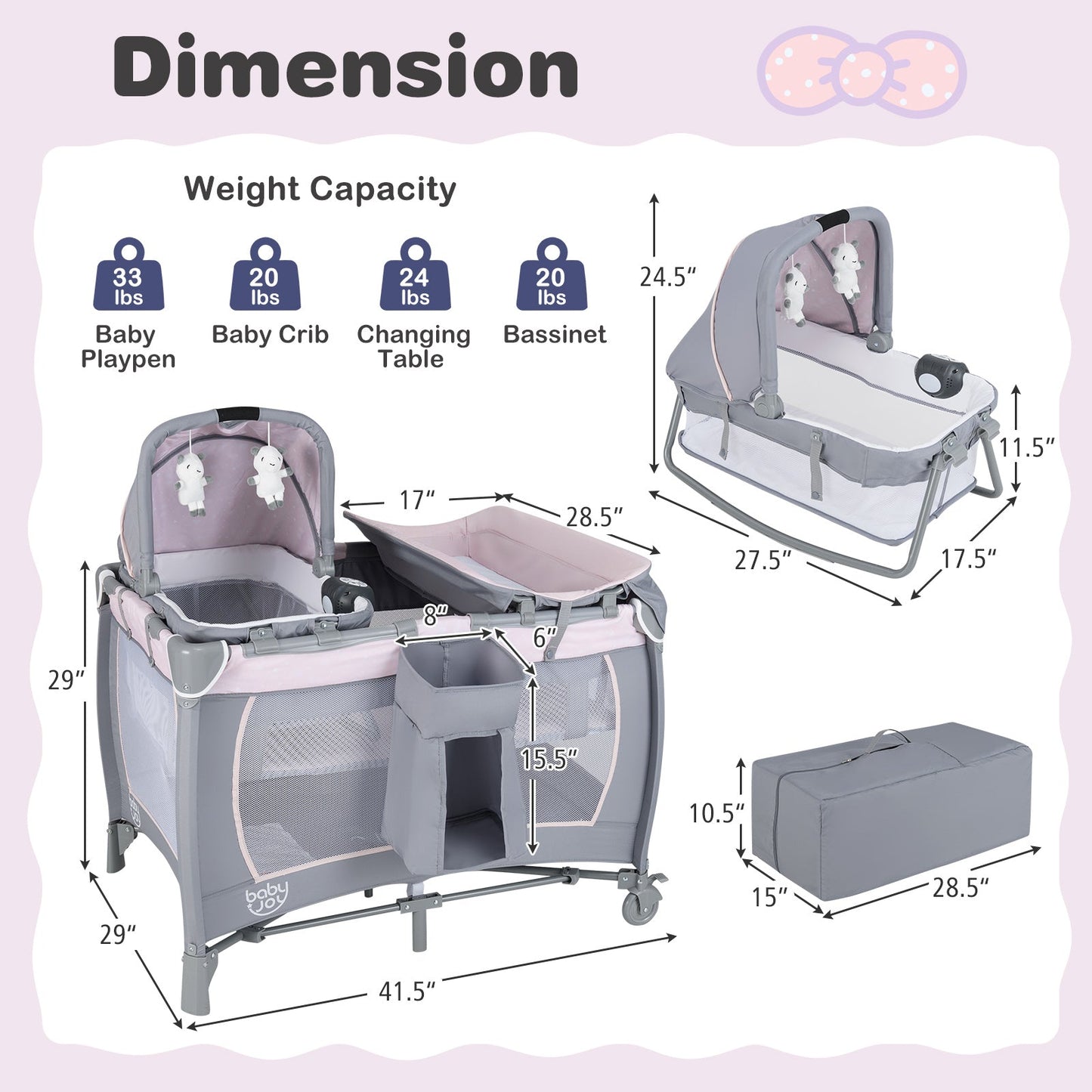 Parc de jeu portable convertible 4-en-1 avec musique et jouets - Gris