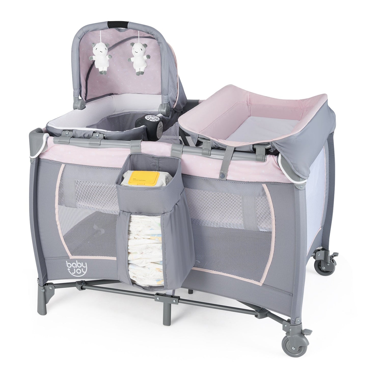 Parc de jeu portable convertible 4-en-1 avec musique et jouets - Gris