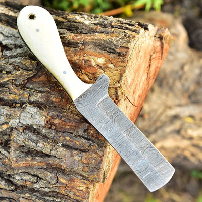 Gareth Bull Inspired 8" Damascus Knife with Camel Bone Handle & Leather Sheath - Korvel