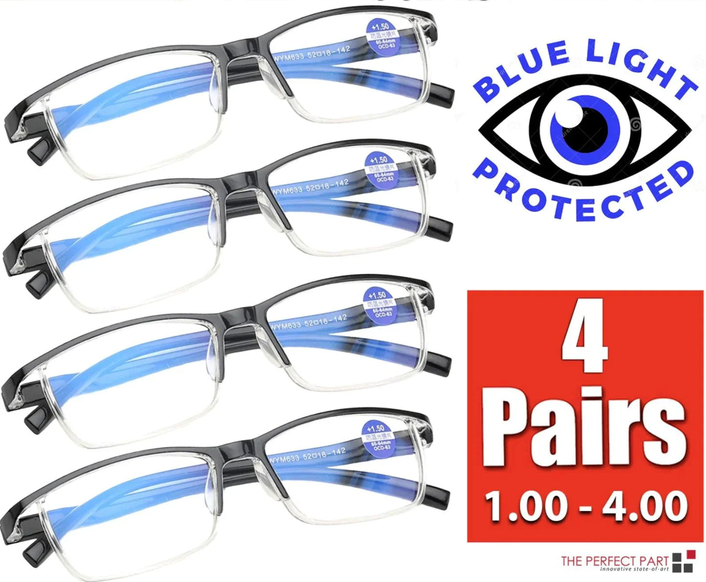 BrightVision 4-Pack Spring Hinge Anti-Blue Light Readers