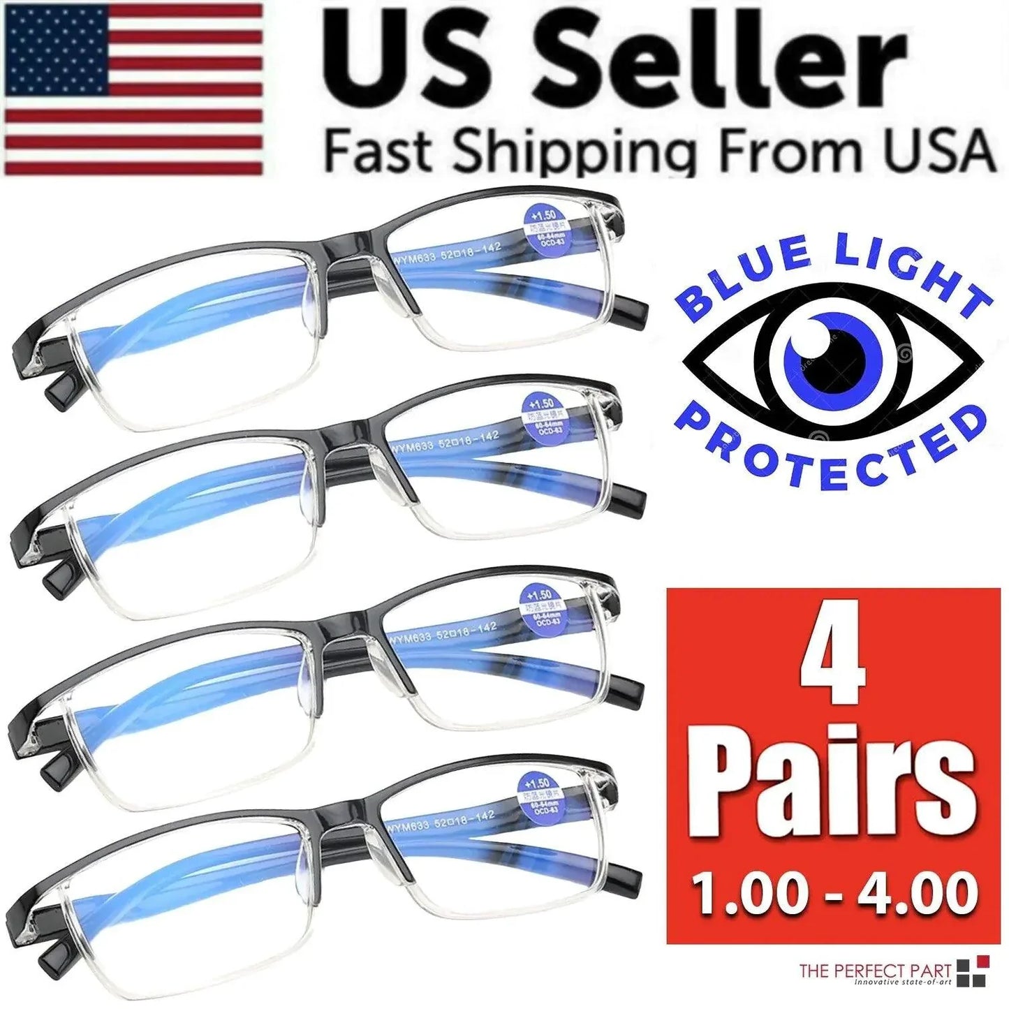 BrightVision 4-Pack Spring Hinge Anti-Blue Light Readers