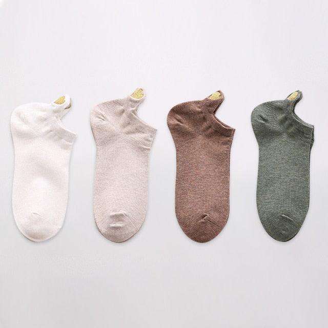 4 Pares de Calcetines Sin Mostrar con Bordado de Corazón para Mujeres
