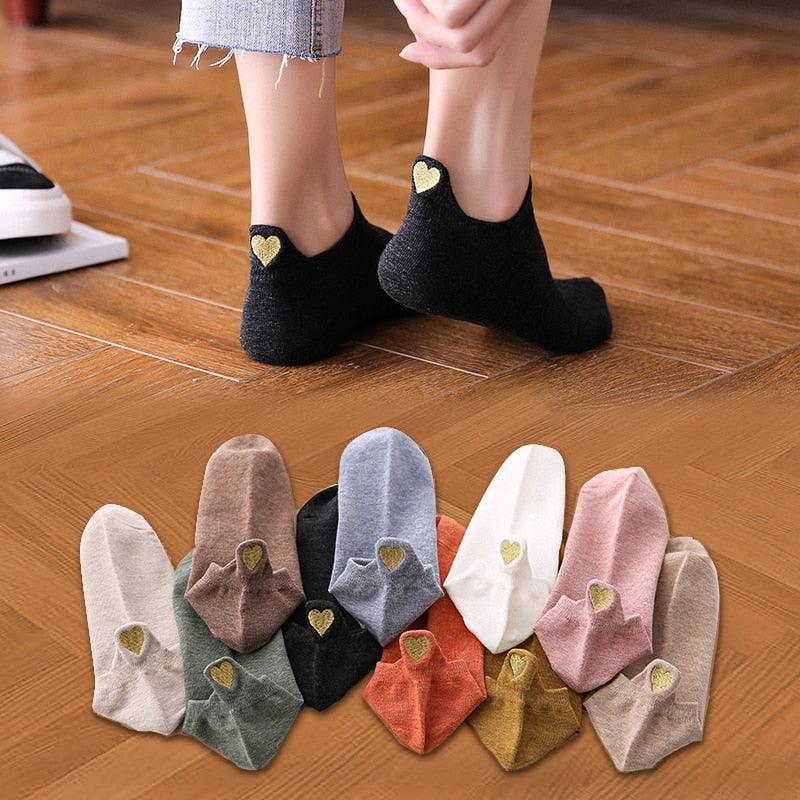 4 Pares de Calcetines Sin Mostrar con Bordado de Corazón para Mujeres
