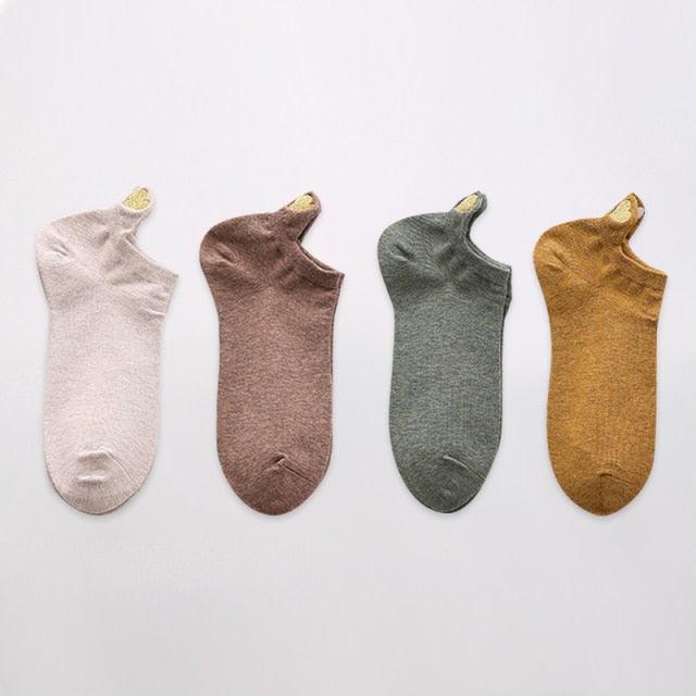 4 Pares de Calcetines Sin Mostrar con Bordado de Corazón para Mujeres
